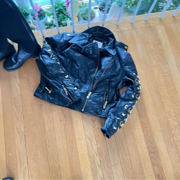 Disney Black Leather XL Jacket With Boots 8 - Picture 2 of 6